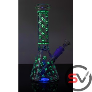 DESIGNER LV GLASS WATER PIPE 10inch (GLOW IN DARK)